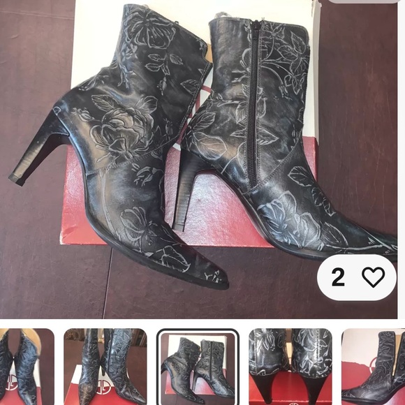 GD -Ankle Leather Boots
Embossed Flowers Zip Up Heel Made In Italy sz 9 - Picture 4 of 7